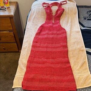 Chic Red Knit Halter Dress